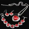 Colgantes femeninos de moda Vintage antiguo corazón de plata Natural rojo turquesa pendientes pulsera collar mujer Retro Jewelry250I