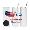 USA CAN Warehouse Straight 20oz Sublimation Tumblers 20OZ White Blanks Mugs de voiture avec paille en plastique JY19