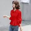 Kvinnor BLOUSES Spring Autumn Style Wild White Shirt Chic Design Oregelbundna Slim Women Korean Single Breasted Blaus Short Femnina Top