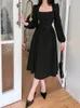 Urban Sexy Jurken WannaThis Plooien Bladerdeeg Mouw Corset Midi Jurk Elegante Bodycon Herfst Party Casual Lady Lange Streetwear 230719