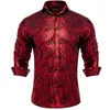 Camisas casuais masculinas luxo dourado vermelho verde caqui estampa paisley vestido de seda para homens manga longa roupas sociais tops ajuste fino