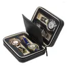 Bolsas para joalheria 4 compartimentos Relógio de luxo couro genuíno Estojo de viagem Coletor Armazenamento Caixa com zíper