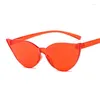 Sunglasses Rimless Cat Eye Style Woman Luxury Plastic One-piece Sun Glasses Female Small Frame Ocean Mirror Gafas De Sol Mujer