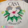 Camisas casuais masculinas listradas azuis e vermelhas cruzadas estampadas Casablanca Tennis Club manga curta masculina Hawaii Beach camiseta casual 230718