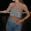 Dames Tanks Camis Sexy Vrouwen Pailletten Crop Top Y2K Chic Mouwloos Laag Uitgesneden Jarretel Tops Hemd Backless Tanks voor Zomer Pub Party Clubwear 90s 230718