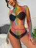 Conjuntos de sutiãs femininos Sexy Rainbow Fishnet Conjunto de Lingerie Duas Peças Erótico Pornô Corpo Roupa Interior Moda Verão Ropa Interior Sexys Mujer