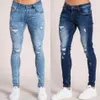 Herrskinny jeans super mager jeans män rippade stretch denim byxor elastisk midja stor storlek asiatisk storlek280j