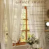 カーテンフレンチロマンチックな刺繍白いレースチュールキッチンリビングルームのための短いカーテン窓薄いガーゼ