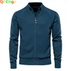 Camisolas Masculinas QJ CINGA Argyle Cor Sólida Cardigã Masculino Casual Qualidade Zíper Algodão Inverno Moda Masculina Cardigans Básicos Para