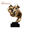 Decorative Objects Figurines NORTHEUINS 27cm Resin Kissing Couple Mask Figurines for Interior Golden Abstract Statue Home Office Living Room Decor Objects 230718