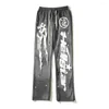 Pantalons pour hommes Tassel Letters Print Baggy Flared Joggers Trend Distressed Sweatpants High Street Casual Unisex Washed Y2k Vêtements pour hommes