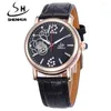 Relógios de pulso Shenhua Design de moda Flor Watch Women Women Mechanical Watches Leather Band Ladies automáticas