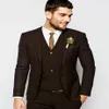 Slim Fits Chocolate Men's Business Suit Cocktail Dress Groom Tuxedos Coat Waistcoat Trousers Set Jacket Pants Vest Tie W3263E