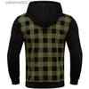 Sweats à capuche pour hommes Sweats New Man Plaid Patchwork Sweat à capuche Causal Chemise à manches longues Manteau Zipper Plus Size Hoodies Sweat à capuche Sudadera Hombre Moletom T230719