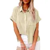 Women s Plus Size T Shirt Short Sleeve Solid Color Shirt 2023 Summer Pocket Fashion Button Lapel Panel Loose Top S 5XL 230719