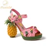 Phoenentin ananas sandalen hoge hakken gesp gebik sandalen roze geprinte peep teen pumps zomerplatform schoenen vrouwen roman