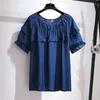 Women's T Shirts Summer Large 12XL 180KG T-shirt Oversized 8XL 10XL Ruffled Round Neck Short Sleeve Loose White Purple Blue Top