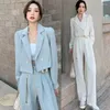 Pantalones de dos piezas para mujer, traje de 2 piezas Insozkdg para mujer, conjunto de chaqueta con pantalón, Tops cortos de manga abullonada, conjuntos elegantes Harajuku, Kit elegante