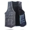 Hommes gilets 2023 automne hiver hommes mode en peau de mouton en cuir Gilet manteaux mâle col en v gilet hommes chaud polaire sans manches vestes D343