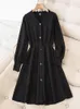 Robes décontractées grande taille Vintage kintting pour femmes bureau élégant solide col en V automne hiver bouton pull Robe femme Robe noire