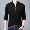 Polos pour hommes Solide Polo Revers Manches Longues Fermeture Éclair Col Mode Printemps et Automne hazys Mince Casual Lâche Tops 230718