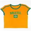 Camiseta Feminina Camisa Brasil y2k Camisa Feminina Seleção da Bandeira Brasileira Camisa do Time de Futebol O-Neck Algodão Manga Curta Top Feminino Vestuário Top 230718