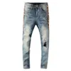 Männer Streetwear Skinny Jeans Männer der Seite Leopard Print Patchwork Löcher Zerrissene Jeans Dünne Dünne Stretch Denim Pants276a