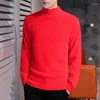 Men's Sweaters Casual Sweater Fluffy Mock Neck Slim Fit Jumper Young Basic Knit Tops Soft Stretch Knitted Pullovers White Black Red