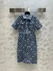 Round Neck Single Breasted Button Dress With Pearl Belt Women Summer Short Sleeve Casual Elegant Dresses