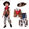 Kledingsets Babyjongen Halloween-kleding voor kinderen Denim 5-delige set Purim Activiteit Feestkleding Hoed Sjaal Overhemd Taille Jas Broeken Z230719