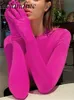 Kvinnors stickor Tees Celandine Casual Long Sleeve O-Neck Tight T-Shirt Gloves Y2K Spring/Summer T-Shirt Women's Sexy Cut Top Pink Club Party Homestay Z230719