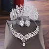 Conjuntos de joias de noiva com gota de água de cristal, tiaras de strass, colar de coroa, brincos para casamento de noiva, conjunto de joias de Dubai312Y