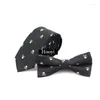 Bow Ties Męska czaszka Slim Fashion Black Bowtie impreza granatowa krawat z zestawem czerwony ręcznik kieszonkowy