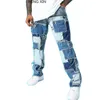 Jeans para hombres Jeans para hombres Slim Patchwork Color Lump Skinny Cacual Designer Black Blue Straight Pantalones largos Moto Biker Streetwear S-3XL 230718