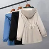 Kadın Trençkotları 2023 Moda Ceket Ceket Kadınlar Uzun Kollu Kapşonlu Temel Ceketler Femmes Windbreaker Kadın Günlük Büyük Boy Dış Giyim Üstü