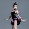 Stage Wear Black Latin Dance Costume Velvet Lace Bodysuit Skirt Competition Rumba Samba Dancewear ChaCha Performance Outfit VDB6975