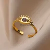 Bandringar mode rostfritt stål guldfärg båge ringar för kvinnor lyx öppna justerbara ögon ring smycken set bröllop fest gåva anillos j230719