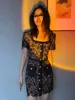 New S-elf Portrait Guipture Lace Mini Dress Square Neck Short Dress for Women Black