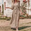 Casual Jurken Zomer Chiffon Maxi Jurk Vrouwen Mode Print Bohemen Strand Lange Zonnejurk V-hals Riem Bloem Sexy Split Elegant