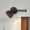 Wandlamp Nordic Houtnerf LED Swing Arm Draaibare Achtergrond Decor Verlichting Voor Slaapkamer Woonkamer Gangpad Thuis Armaturen