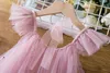 Abiti da ragazza Estate Nuovo vestito da ragazza Ragazza carina con paillettes Fata Abiti in tulle Manica con volant per bambini Compleanno Costume da principessa Abbigliamento casual per bambini 8 anni