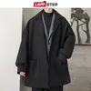 Mannen Wol Blends LAPPSTER Oversized Mannen Koreaanse Effen Winterjas 2023 Wollen Jas Zwarte Trenchcoat Flanellen Knop Jassen en Jassen HKD230718