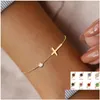 Charm Bracelets Birthstone Cross Bracelet Minimalista Para Mulheres Presente Religioso Delicado Para Ela Banhado a Ouro 18K Pulseiras de Comunhão Sagradaschar Dhhes