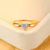 Anneaux de mariage mignon femme bleu opale pierre anneau couleur or jaune mince pour les femmes promesse petit amour coeur fiançailles