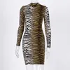 Casual Kleider Sexy Club Bodycon Leopard Kleid 3D Tiger Print Mock Langarm Slim Party Streetwear Mid-kalb