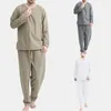 Męska odzież sutna stylowa simpe mężczyźni piżamowi długie spodnie termiczne stałe kolor anty-link nocne do sypialni