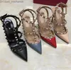 Sandals 2023 Fashion Sandals Women Pumps High Heels Shoes Casual Designer Gold Matt Leather Studded Spikes Slingback women high heel shoes size 35-44 Z230803