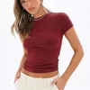 Kvinnors T-skjortor Street Trendsetter Round Neck Pullover Kort ärm T-shirt Sexig snäv kortärmad toppskolkläder
