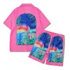 Mens Tracksuits Pink Blue Casablanca Set 1 Arch Pattern Silk CASA Shirt Short Sleeve Top Sports Shorts 230718