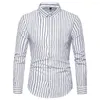 القمصان غير الرسمية للرجال الرجال طية طية قميص طويل الأكمام قمم قميص عمودي طباعة مخططة واحدة من الصدر ضئيلة